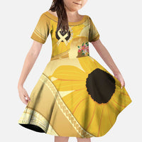 Polynesia Childhood Cancer Awareness Family Matching Summer Maxi Dress and Hawaiian Shirt Be Bold Go Gold Polynesian Art LT14 Daughter's Dress Gold - Polynesian Pride