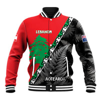 New Zealand And Lebanon Baseball Jacket Silver Fern Maori With Cedar Tree Together LT14 Unisex Red - Polynesian Pride