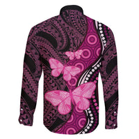 Think Pink Breast Cancer Awareness Family Matching Long Sleeve Bodycon Dress and Hawaiian Shirt Butterfly Aboriginal Mix Polynesian Pattern LT14 - Polynesian Pride