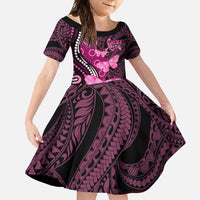 Think Pink Breast Cancer Awareness Family Matching Short Sleeve Bodycon Dress and Hawaiian Shirt Butterfly Aboriginal Mix Polynesian Pattern LT14 Daughter's Dress Pink - Polynesian Pride