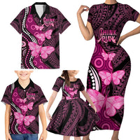 Think Pink Breast Cancer Awareness Family Matching Short Sleeve Bodycon Dress and Hawaiian Shirt Butterfly Aboriginal Mix Polynesian Pattern LT14 - Polynesian Pride