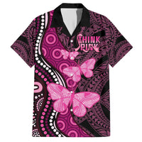 Think Pink Breast Cancer Awareness Family Matching Short Sleeve Bodycon Dress and Hawaiian Shirt Butterfly Aboriginal Mix Polynesian Pattern LT14 Dad's Shirt - Short Sleeve Pink - Polynesian Pride