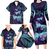 You Matter Suicide Prevention Awareness Family Matching Long Sleeve Bodycon Dress and Hawaiian Shirt Butterfly Aboriginal Mix Polynesian Pattern LT14 - Polynesian Pride