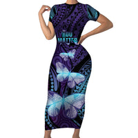 You Matter Suicide Prevention Awareness Family Matching Short Sleeve Bodycon Dress and Hawaiian Shirt Butterfly Aboriginal Mix Polynesian Pattern LT14 Mom's Dress Purple - Polynesian Pride
