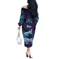 You Matter Suicide Prevention Awareness Off The Shoulder Long Sleeve Dress Butterfly Aboriginal Mix Polynesian Pattern LT14 - Polynesian Pride