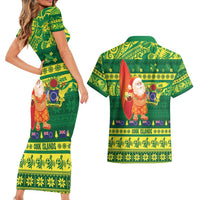 Cook Islands Christmas Couples Matching Short Sleeve Bodycon Dress and Hawaiian Shirt Surfing Santa Mere Kiritimiti LT14 - Polynesian Pride
