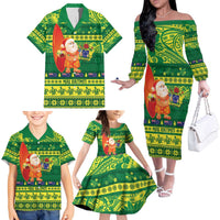 Cook Islands Christmas Family Matching Off The Shoulder Long Sleeve Dress and Hawaiian Shirt Surfing Santa Mere Kiritimiti LT14 - Polynesian Pride