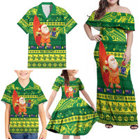 Cook Islands Christmas Family Matching Off Shoulder Maxi Dress and Hawaiian Shirt Surfing Santa Mere Kiritimiti LT14 - Polynesian Pride