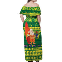 Cook Islands Christmas Family Matching Off Shoulder Maxi Dress and Hawaiian Shirt Surfing Santa Mere Kiritimiti LT14 - Polynesian Pride