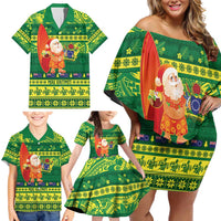 Cook Islands Christmas Family Matching Off Shoulder Short Dress and Hawaiian Shirt Surfing Santa Mere Kiritimiti LT14 - Polynesian Pride