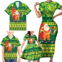 Cook Islands Christmas Family Matching Short Sleeve Bodycon Dress and Hawaiian Shirt Surfing Santa Mere Kiritimiti LT14 - Polynesian Pride