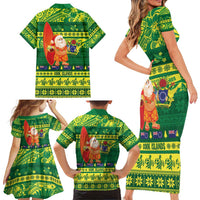 Cook Islands Christmas Family Matching Short Sleeve Bodycon Dress and Hawaiian Shirt Surfing Santa Mere Kiritimiti LT14 - Polynesian Pride