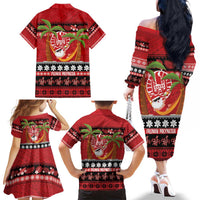 French Polynesia Christmas Family Matching Off The Shoulder Long Sleeve Dress and Hawaiian Shirt Tiare Chilling Santa Oaoa I teie Noera LT14 - Polynesian Pride