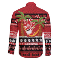 French Polynesia Christmas Family Matching Off The Shoulder Long Sleeve Dress and Hawaiian Shirt Tiare Chilling Santa Oaoa I teie Noera LT14 - Polynesian Pride