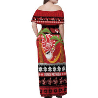 French Polynesia Christmas Family Matching Off Shoulder Maxi Dress and Hawaiian Shirt Tiare Chilling Santa Oaoa I teie Noera LT14 - Polynesian Pride