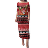 French Polynesia Christmas Family Matching Puletasi and Hawaiian Shirt Tiare Chilling Santa Oaoa I teie Noera LT14 Mom's Dress Red - Polynesian Pride