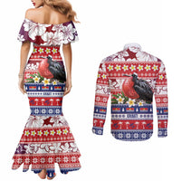 Kiribati Christmas Couples Matching Mermaid Dress and Long Sleeve Button Shirt Frigatebird Santa Tekeraoi n te Kiritimati LT14 - Polynesian Pride