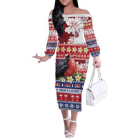 Kiribati Christmas Family Matching Off The Shoulder Long Sleeve Dress and Hawaiian Shirt Frigatebird Santa Tekeraoi n te Kiritimati LT14 Mom's Dress Red - Polynesian Pride