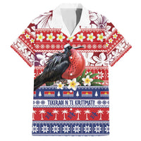 Kiribati Christmas Family Matching Off Shoulder Short Dress and Hawaiian Shirt Frigatebird Santa Tekeraoi n te Kiritimati LT14 Dad's Shirt - Short Sleeve Red - Polynesian Pride