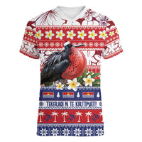Kiribati Christmas Women V-Neck T-Shirt Frigatebird Santa Tekeraoi n te Kiritimati LT14 Female Red - Polynesian Pride