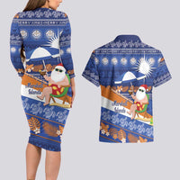 Marshall Islands Christmas Couples Matching Long Sleeve Bodycon Dress and Hawaiian Shirt Beachy Santa Monono ilo raaneoan Nejin LT14 - Polynesian Pride