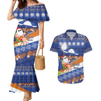 Marshall Islands Christmas Couples Matching Mermaid Dress and Hawaiian Shirt Beachy Santa Monono ilo raaneoan Nejin LT14 Blue - Polynesian Pride
