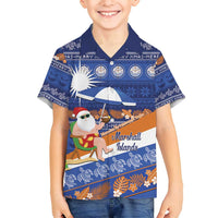 Marshall Islands Christmas Family Matching Long Sleeve Bodycon Dress and Hawaiian Shirt Beachy Santa Monono ilo raaneoan Nejin LT14 Son's Shirt Blue - Polynesian Pride