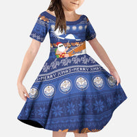 Marshall Islands Christmas Family Matching Mermaid Dress and Hawaiian Shirt Beachy Santa Monono ilo raaneoan Nejin LT14 Daughter's Dress Blue - Polynesian Pride