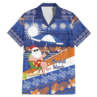 Marshall Islands Christmas Family Matching Mermaid Dress and Hawaiian Shirt Beachy Santa Monono ilo raaneoan Nejin LT14 Dad's Shirt - Short Sleeve Blue - Polynesian Pride