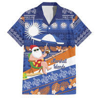 Marshall Islands Christmas Family Matching Off The Shoulder Long Sleeve Dress and Hawaiian Shirt Beachy Santa Monono ilo raaneoan Nejin LT14 Dad's Shirt - Short Sleeve Blue - Polynesian Pride