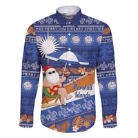 Marshall Islands Christmas Family Matching Off Shoulder Maxi Dress and Hawaiian Shirt Beachy Santa Monono ilo raaneoan Nejin LT14 Dad's Shirt - Long Sleeve Blue - Polynesian Pride