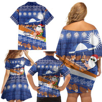 Marshall Islands Christmas Family Matching Off Shoulder Short Dress and Hawaiian Shirt Beachy Santa Monono ilo raaneoan Nejin LT14 - Polynesian Pride