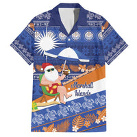 Marshall Islands Christmas Family Matching Tank Maxi Dress and Hawaiian Shirt Beachy Santa Monono ilo raaneoan Nejin LT14 Dad's Shirt - Short Sleeve Blue - Polynesian Pride