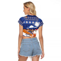 Marshall Islands Christmas Raglan Cropped T Shirt Beachy Santa Monono ilo raaneoan Nejin - Polynesian Pride