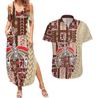 Samoa Tapau Couples Matching Summer Maxi Dress and Hawaiian Shirt Samoan Siapo Pattern LT14 Brown - Polynesian Pride