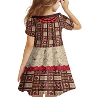 Samoa Siapo Kid Short Sleeve Dress Tapa Pattern Mix Ula Fala Hibiscus LT14 - Polynesian Pride