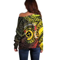 Vanuatu Christmas Off Shoulder Sweater Vanuatuan Pig Tusk - Meri Krismas!