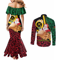 Vanuatu Christmas Couples Matching Mermaid Dress and Long Sleeve Button Shirt Vanuatuan Conch Shell - Meri Krismas!