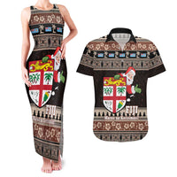 Fiji Christmas Couples Matching Tank Maxi Dress and Hawaiian Shirt Fijian Masi Marau na Kerisimasi! - Brown LT14 Brown - Polynesian Pride