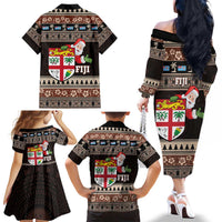 Fiji Christmas Family Matching Off The Shoulder Long Sleeve Dress and Hawaiian Shirt Fijian Masi Marau na Kerisimasi! - Brown LT14 - Polynesian Pride