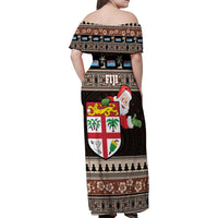 Fiji Christmas Family Matching Off Shoulder Maxi Dress and Hawaiian Shirt Fijian Masi Marau na Kerisimasi! - Brown LT14 - Polynesian Pride