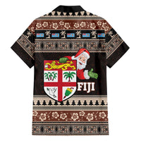 Fiji Christmas Family Matching Off Shoulder Short Dress and Hawaiian Shirt Fijian Masi Marau na Kerisimasi! - Brown LT14 - Polynesian Pride