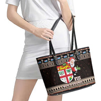 Fiji Christmas Leather Tote Bag Fijian Masi Marau na Kerisimasi! - Brown