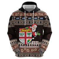 Fiji Christmas Zip Hoodie Fijian Masi Marau na Kerisimasi! - Brown