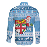 Fiji Christmas Family Matching Off Shoulder Short Dress and Hawaiian Shirt Fijian Masi Marau na Kerisimasi! - Blue LT14 - Polynesian Pride