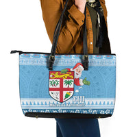 Fiji Christmas Leather Tote Bag Fijian Masi Marau na Kerisimasi! - Blue