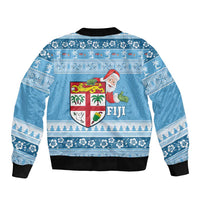 Fiji Christmas Sleeve Zip Bomber Jacket Fijian Masi Marau na Kerisimasi! - Blue
