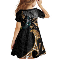 Aotearoa Kowhai Tui Bird Family Matching Off Shoulder Maxi Dress and Hawaiian Shirt Maori Ngaru With Silver Fern LT14 - Polynesian Pride