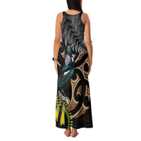 Aotearoa Kowhai Tui Bird Family Matching Tank Maxi Dress and Hawaiian Shirt Maori Ngaru With Silver Fern LT14 - Polynesian Pride
