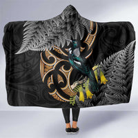 Aotearoa Kowhai Tui Bird Hooded Blanket Maori Ngaru With Silver Fern